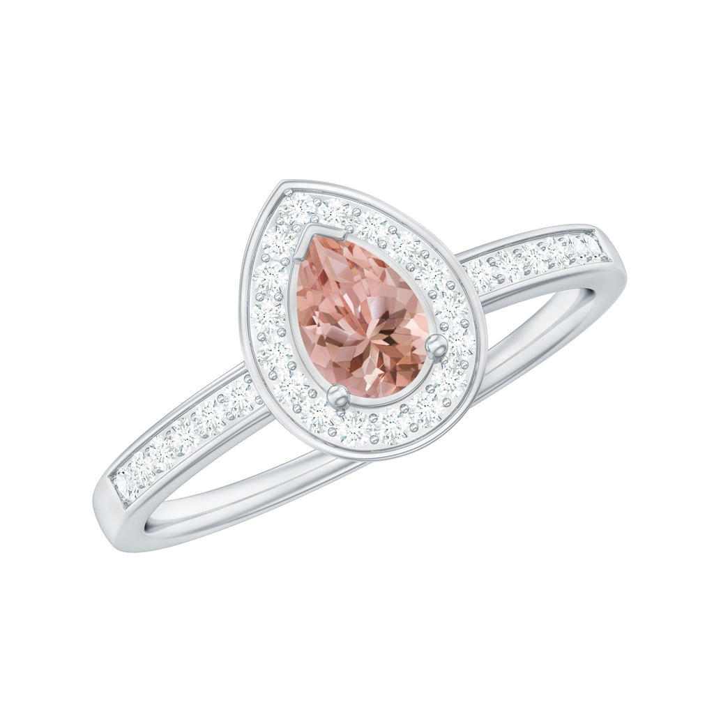 Pear Cut Morganite Classic Engagement Ring with Diamond Accent Morganite - ( AAA ) - Quality - Rosec Jewels