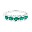 Pear Shape Emerald Anniversary Ring with Diamond Accent Emerald - ( AAA ) - Quality - Rosec Jewels