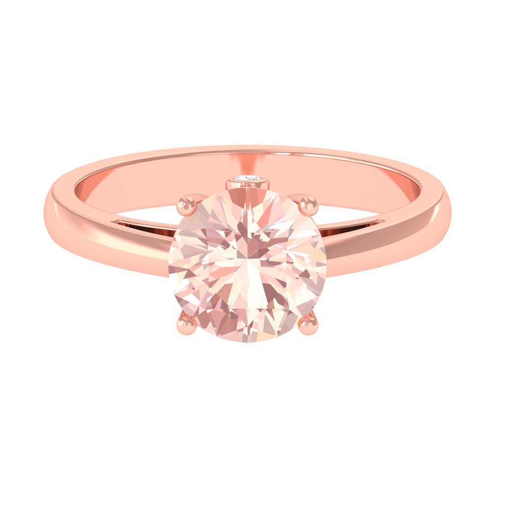 Round Morganite Solitaire Ring with Surprise Diamond Morganite - ( AAA ) - Quality - Rosec Jewels
