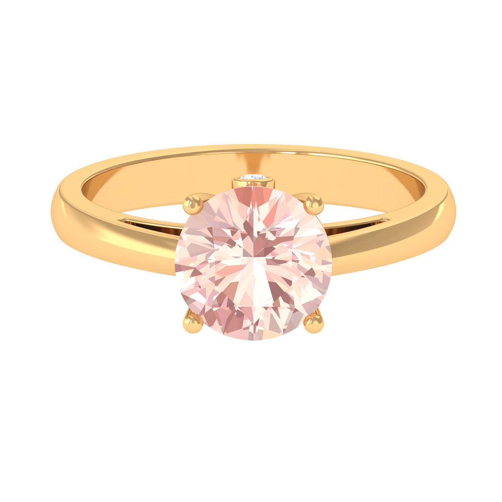 Round Morganite Solitaire Ring with Surprise Diamond Morganite - ( AAA ) - Quality - Rosec Jewels