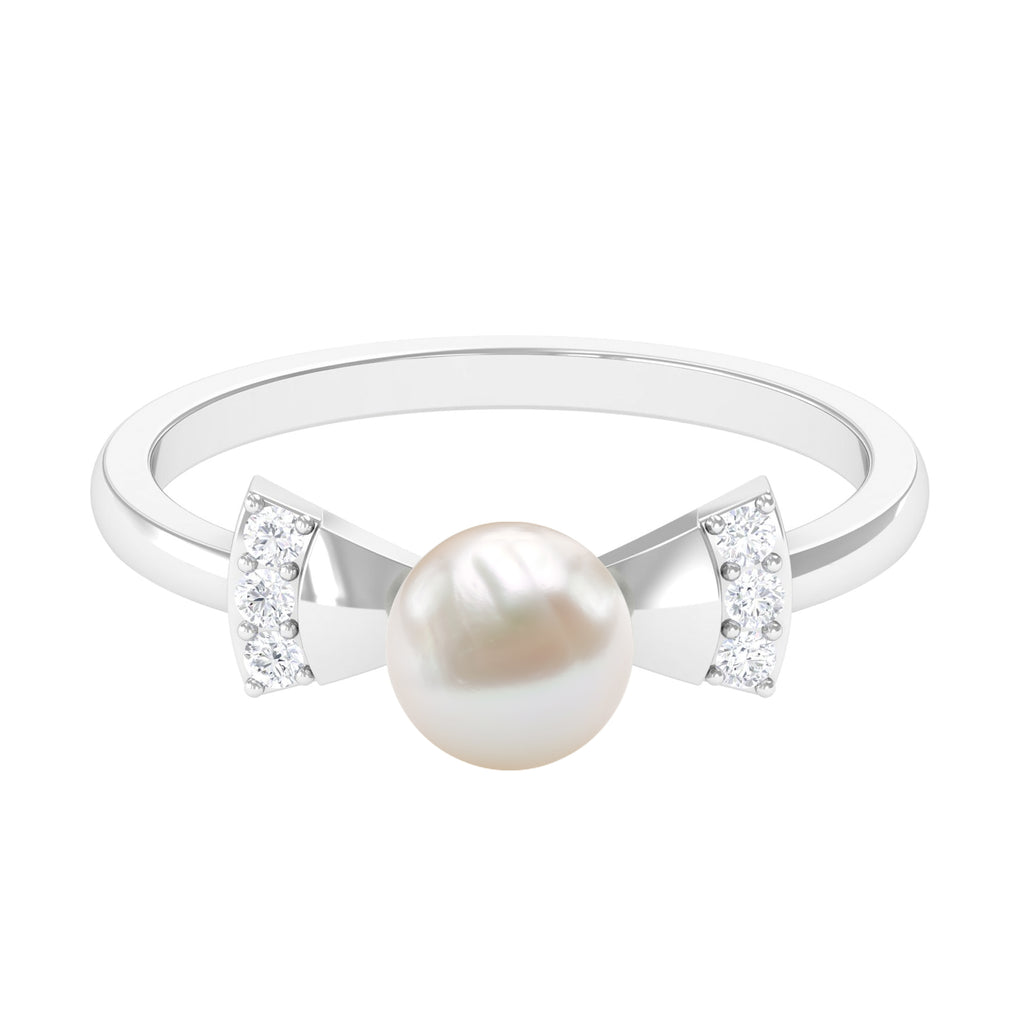 2.50 CT Freshwater Pearl Solitaire Bow Ring with Diamond Freshwater Pearl - ( AAA ) - Quality - Rosec Jewels