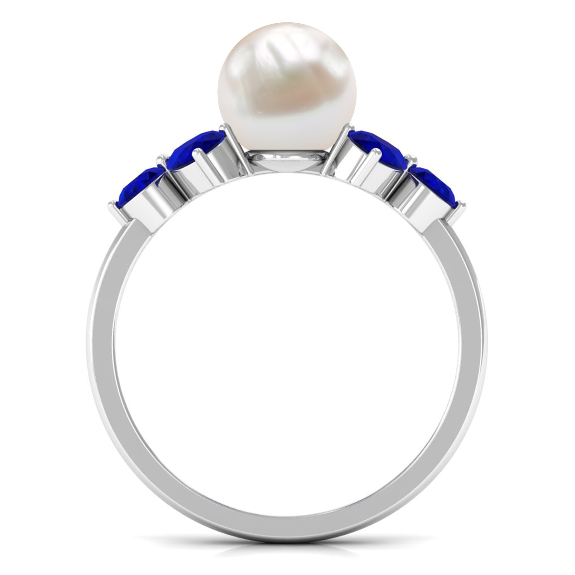 4.25 CT Real Freshwater Pearl Engagement Ring with Blue Sapphire Trio Freshwater Pearl - ( AAA ) - Quality - Rosec Jewels