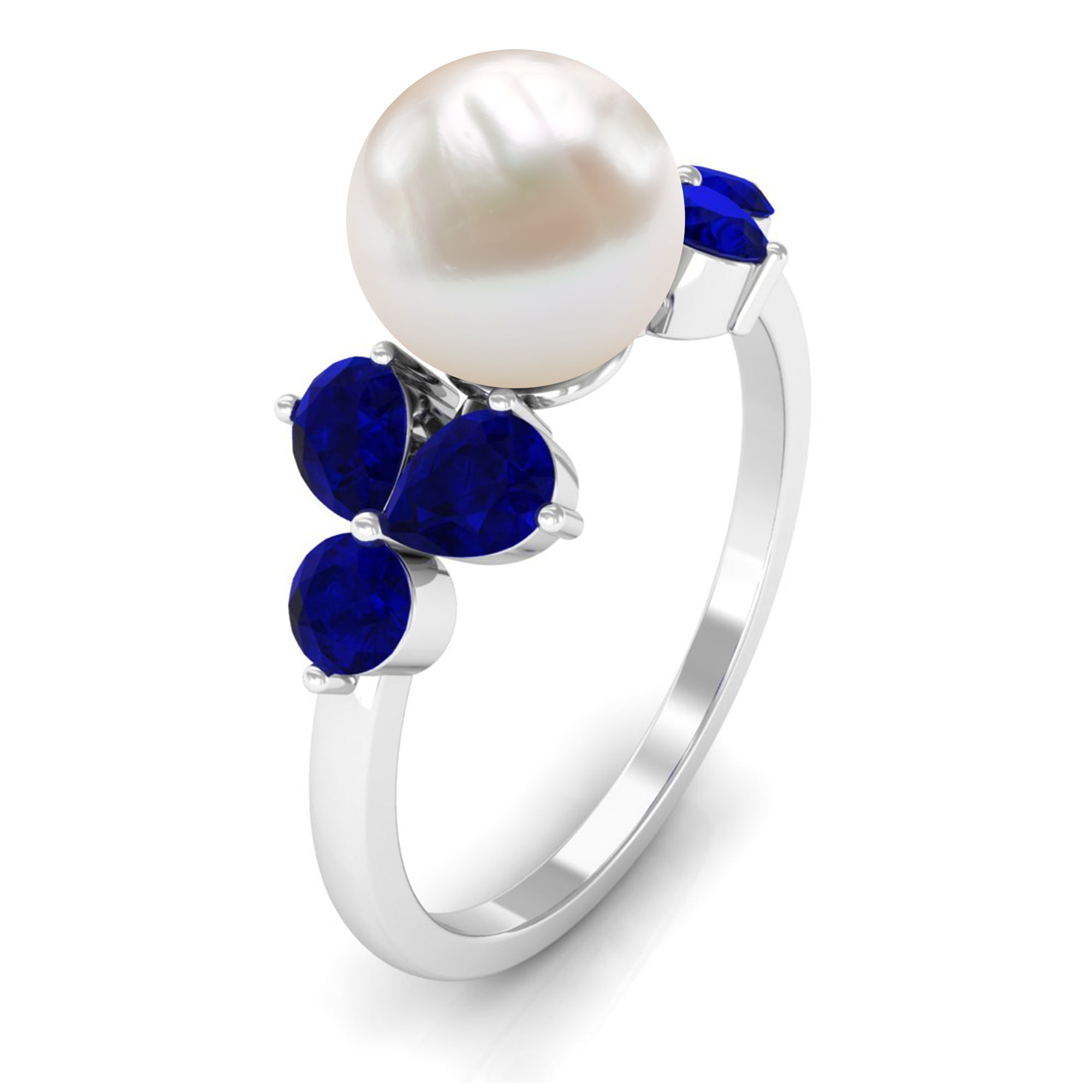4.25 CT Real Freshwater Pearl Engagement Ring with Blue Sapphire Trio Freshwater Pearl - ( AAA ) - Quality - Rosec Jewels