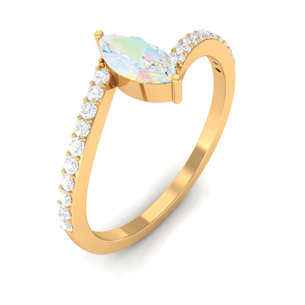 1/2 CT Marquise Cut Ethiopian Opal Minimal Solitaire Ring with Bypass Diamond Ethiopian Opal - ( AAA ) - Quality - Rosec Jewels