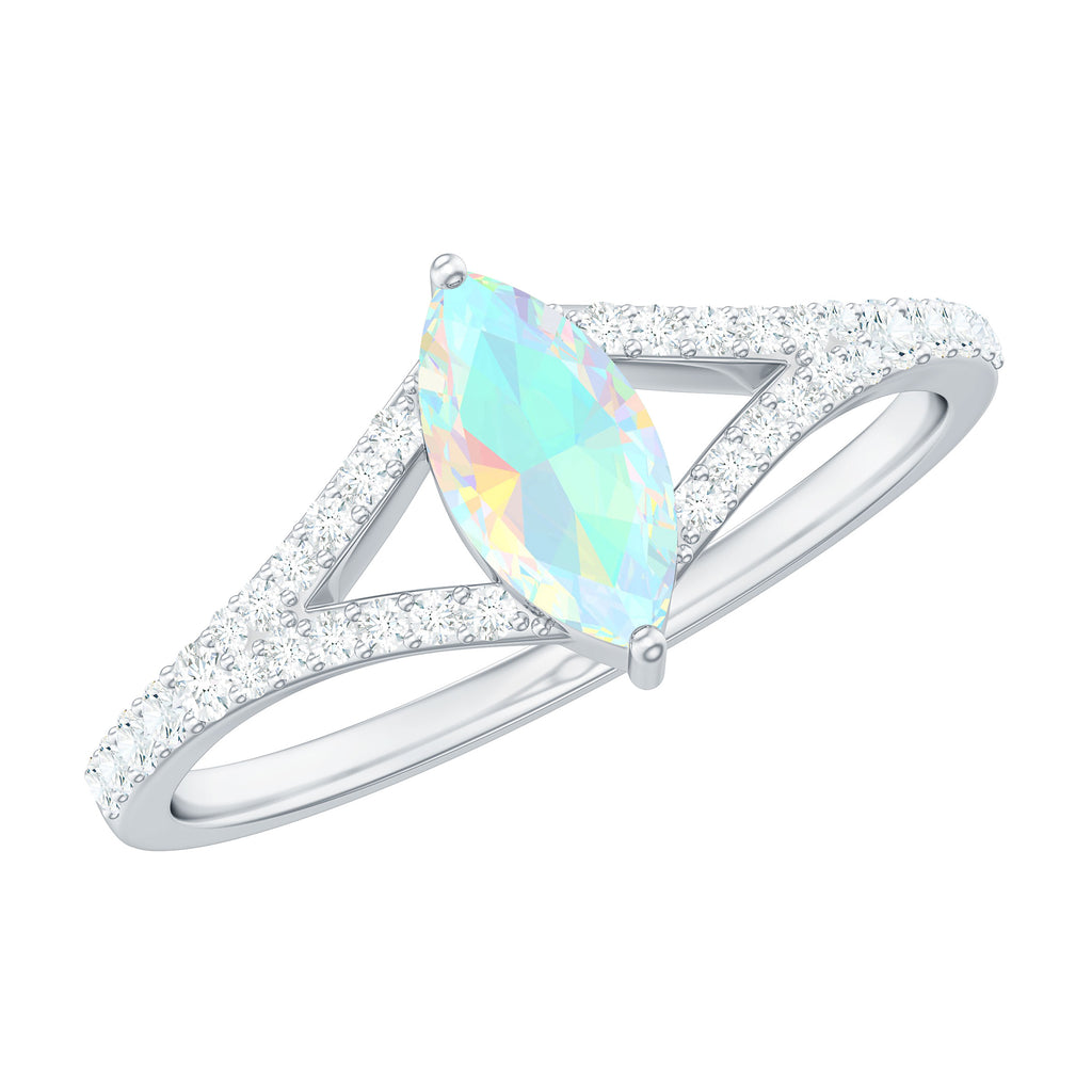 3/4 CT Minimal Ethiopian Opal Solitaire Split Shank Ring with Diamond Ethiopian Opal - ( AAA ) - Quality - Rosec Jewels