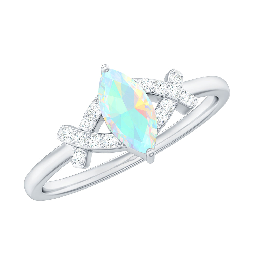 3/4 CT Marquise Cut Ethiopian Opal and Diamond Minimal Ring Ethiopian Opal - ( AAA ) - Quality - Rosec Jewels