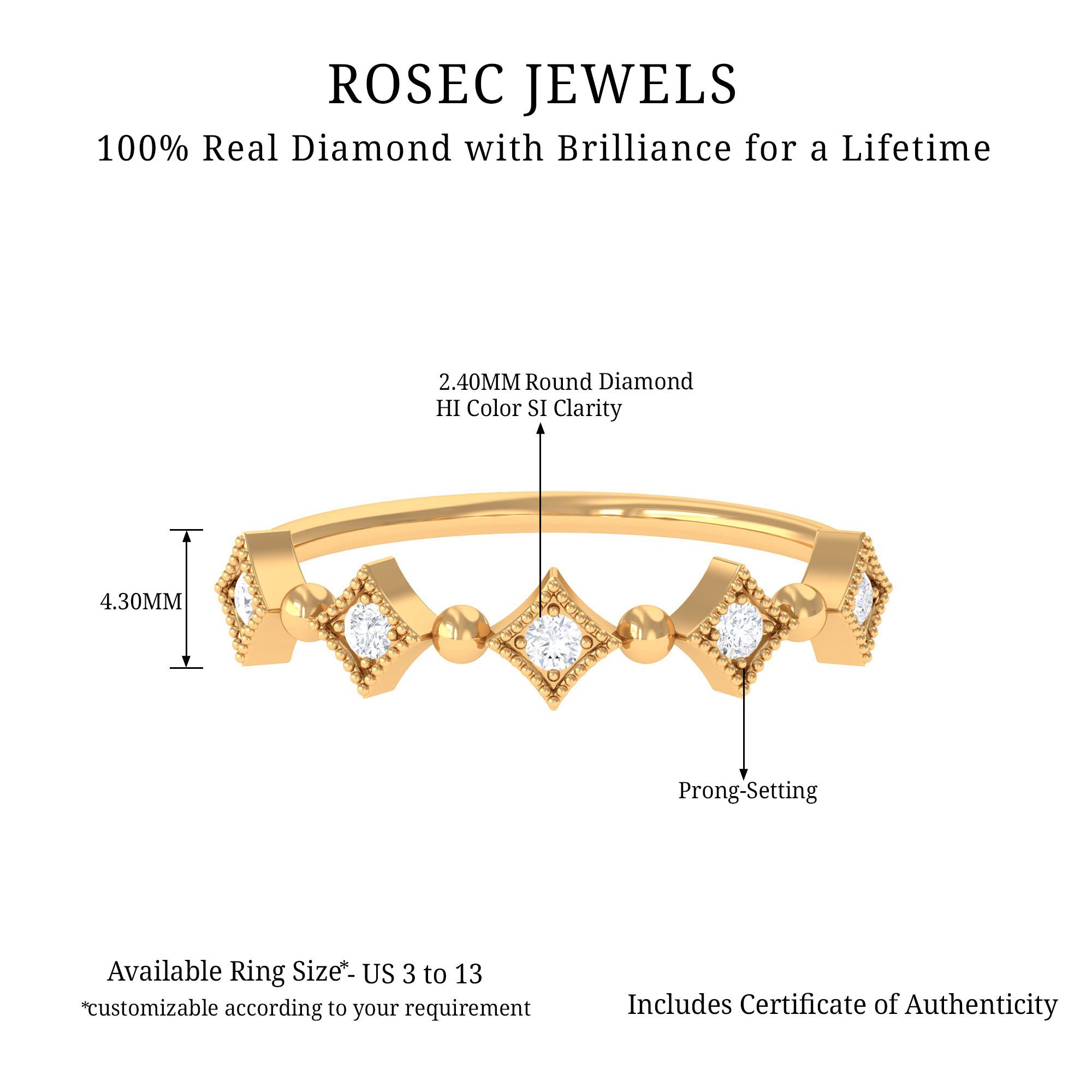 Dainty 5 Stone Diamond Ring Diamond - ( HI-SI ) - Color and Clarity - Rosec Jewels