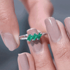 1/2 CT Baguette Cut 2 Prong Set Emerald Three Stone Ring Emerald - ( AAA ) - Quality - Rosec Jewels