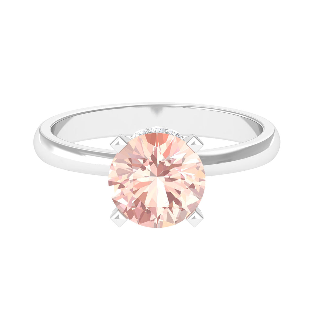 Morganite Solitaire Engagement Ring with Diamond Morganite - ( AAA ) - Quality - Rosec Jewels