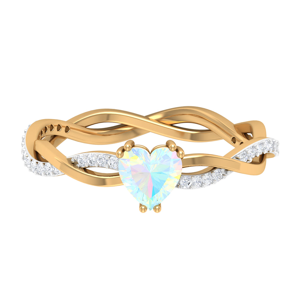 Heart Ethiopian Opal Solitaire Promise Ring with Diamond Braided Shank Ethiopian Opal - ( AAA ) - Quality - Rosec Jewels