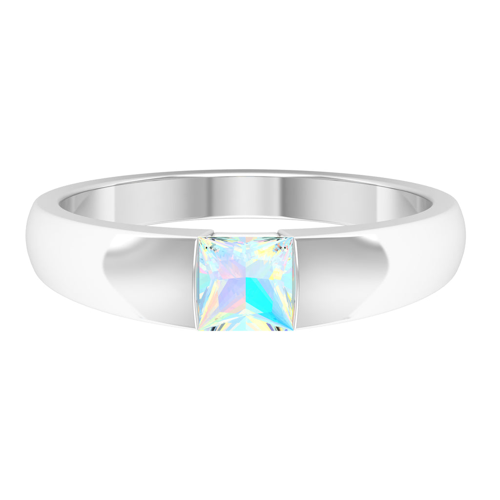 Rosec Jewels-Princess Cut Ethiopian Opal Solitaire Band Ring
