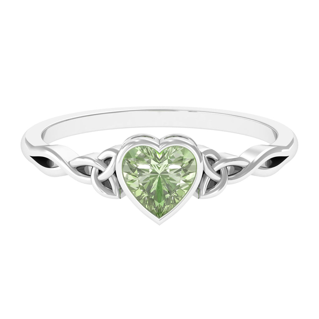 Heart Shape Lab Grown Green Sapphire Solitaire Celtic Knot Ring Lab Created Green Sapphire - ( AAAA ) - Quality - Rosec Jewels