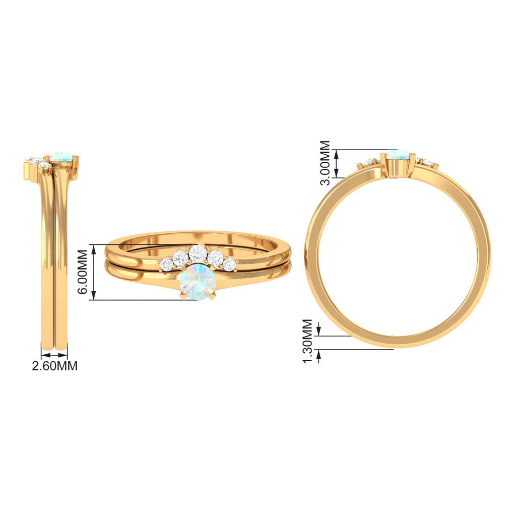 Ethiopian Opal and Diamond Minimal Wedding Ring Set Ethiopian Opal - ( AAA ) - Quality - Rosec Jewels
