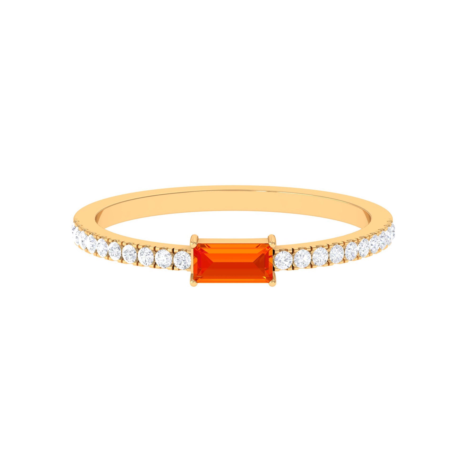 Baguette Cut Orange Sapphire East West Promise Ring with Diamond Orange Sapphire - ( AAA ) - Quality - Rosec Jewels