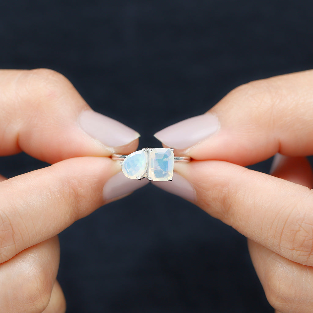 Natural Ethiopian Opal Toi Et Moi Ring Ethiopian Opal - ( AAA ) - Quality - Rosec Jewels