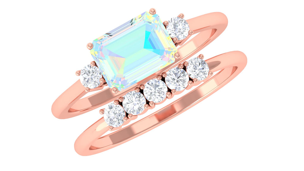 Octagon Cut Ethiopian Opal Contemporary Wedding Ring Set with Diamond Ethiopian Opal - ( AAA ) - Quality - Rosec Jewels