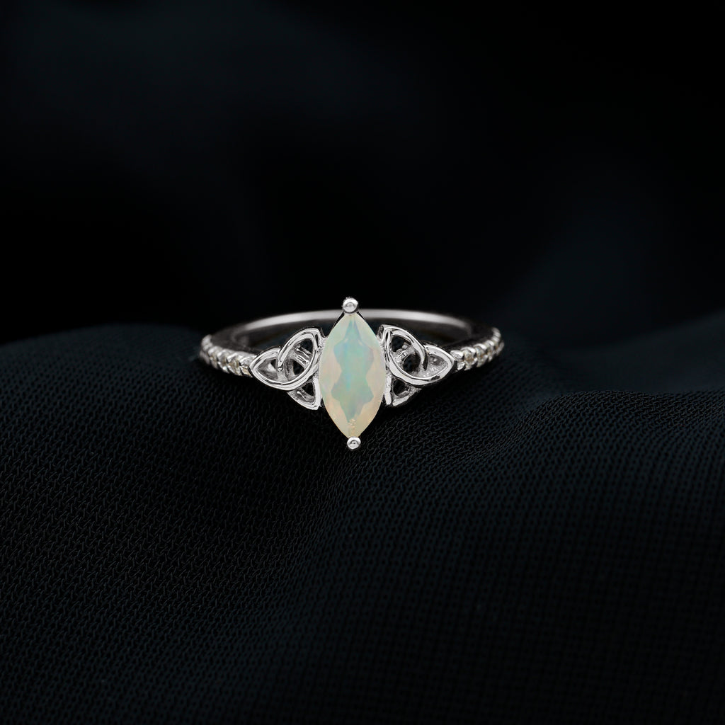 Marquise Cut Solitaire Ethiopian Opal Celtic Knot Ring with Diamond Ethiopian Opal - ( AAA ) - Quality - Rosec Jewels