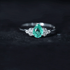 Pear Shaped Emerald Solitaire Ring with Diamond Trio Emerald - ( AAA ) - Quality - Rosec Jewels