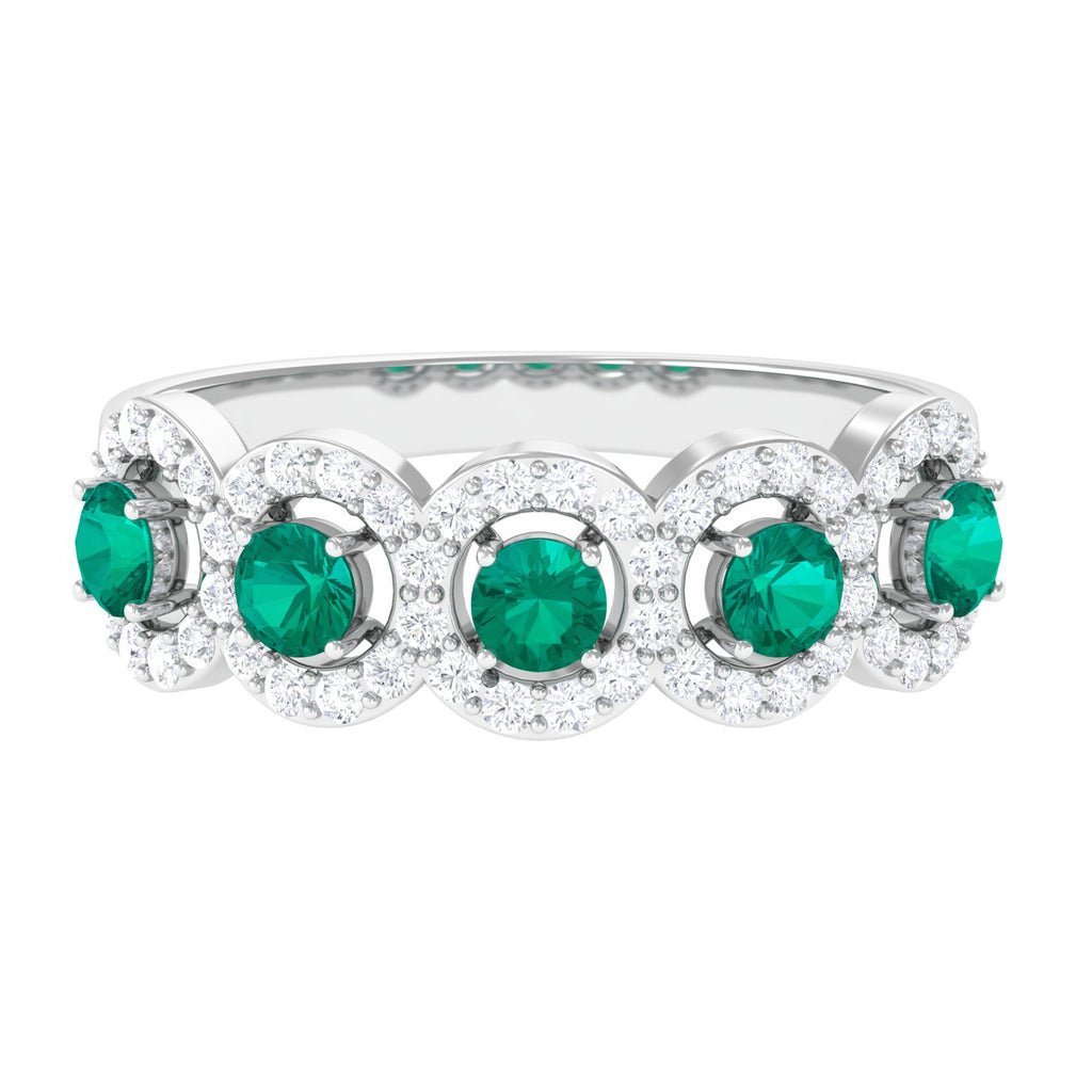 1.25 CT Round shape Emerald and Diamond Halo Classic Band Ring Emerald - ( AAA ) - Quality - Rosec Jewels