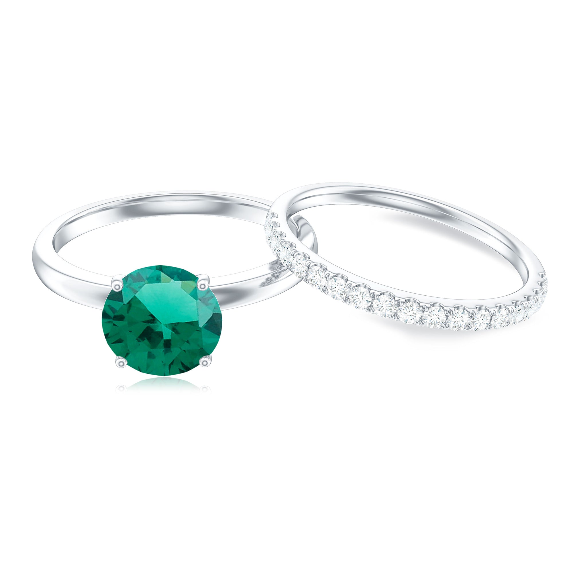 2.75 CT Created Emerald Solitaire Bridal Ring Set with Diamond Lab Created Emerald - ( AAAA ) - Quality - Rosec Jewels