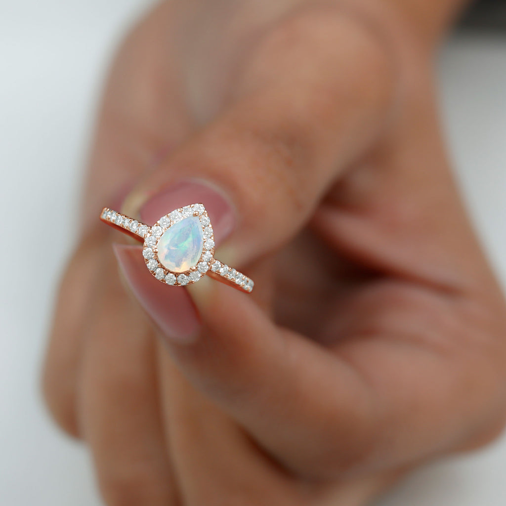 1 CT Ethiopian Opal Teardrop Engagement Ring with Diamond Ethiopian Opal - ( AAA ) - Quality - Rosec Jewels