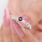 0.50 CT Black Spinel Solitaire Ring with Diamond and Cutout Details Black Spinel - ( AAA ) - Quality - Rosec Jewels