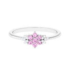 Real Pink Tourmaline Flower Cluster Ring with Diamond Pink Tourmaline - ( AAA ) - Quality - Rosec Jewels