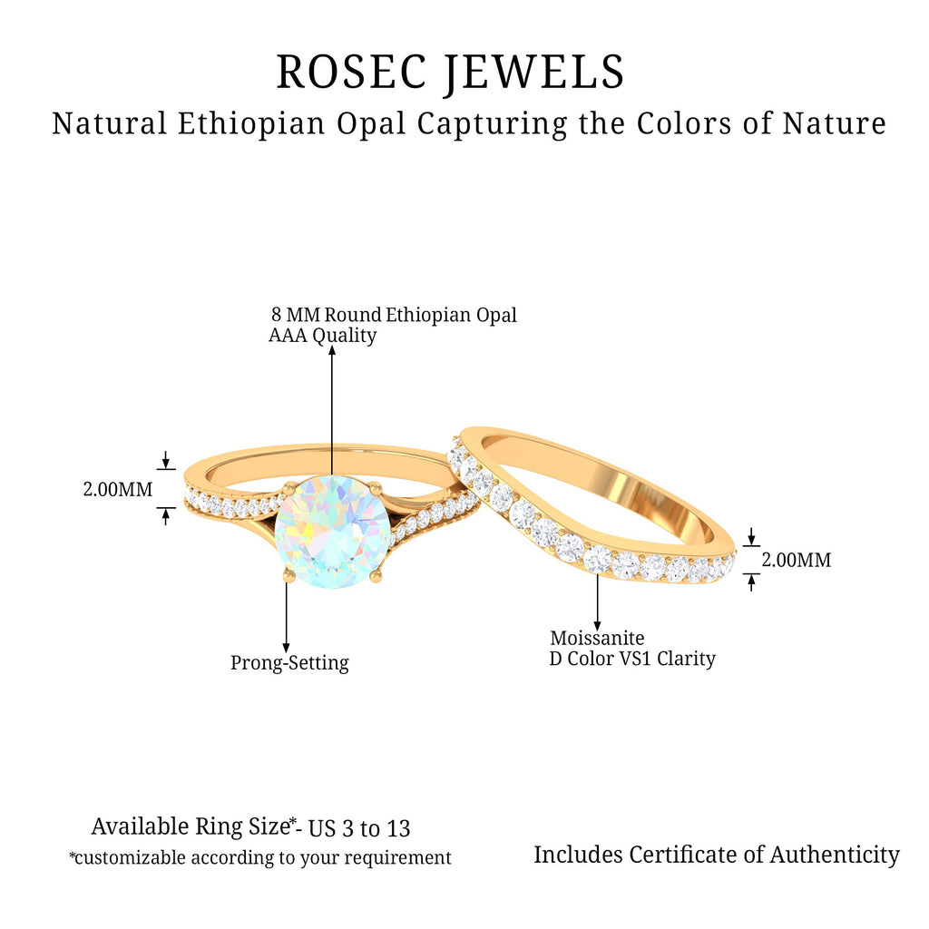 Natural Ethiopian Opal Bridal Ring Set with Moissanite Ethiopian Opal - ( AAA ) - Quality - Rosec Jewels