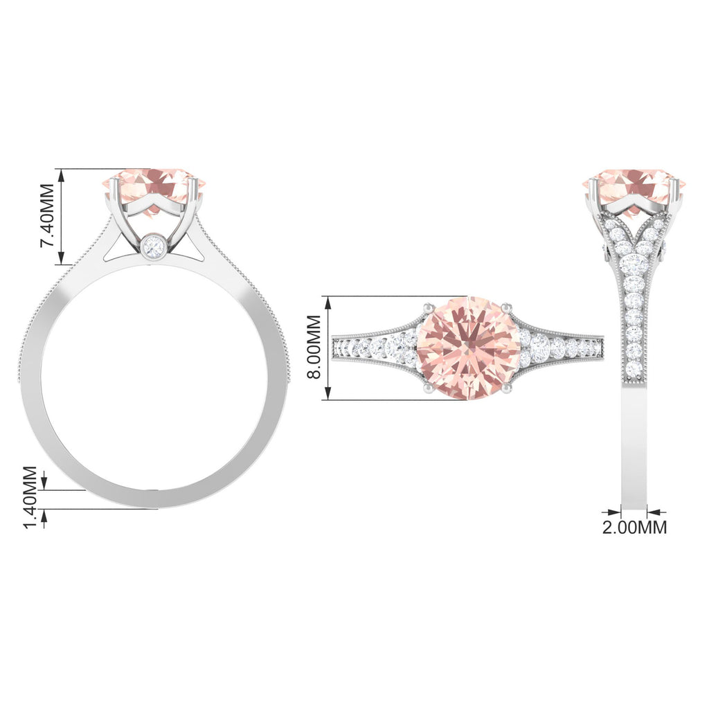 3 CT Round Shape Morganite and Diamond Side Stone Engagement Ring Morganite - ( AAA ) - Quality - Rosec Jewels