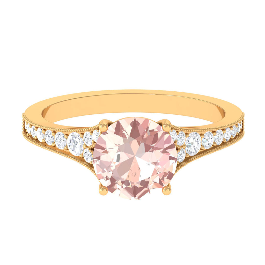 3 CT Round Shape Morganite and Diamond Side Stone Engagement Ring Morganite - ( AAA ) - Quality - Rosec Jewels