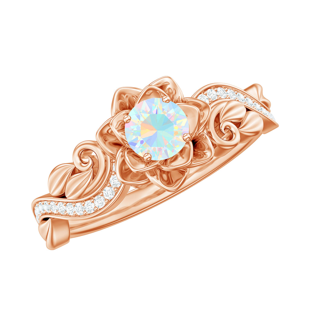 1/2 CT Floral Inspired Ethiopian Opal and Diamond Engagement Ring Ethiopian Opal - ( AAA ) - Quality - Rosec Jewels