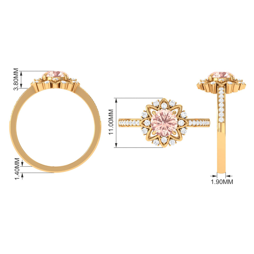Round Morganite and Diamond Flower Engagement Ring Morganite - ( AAA ) - Quality - Rosec Jewels