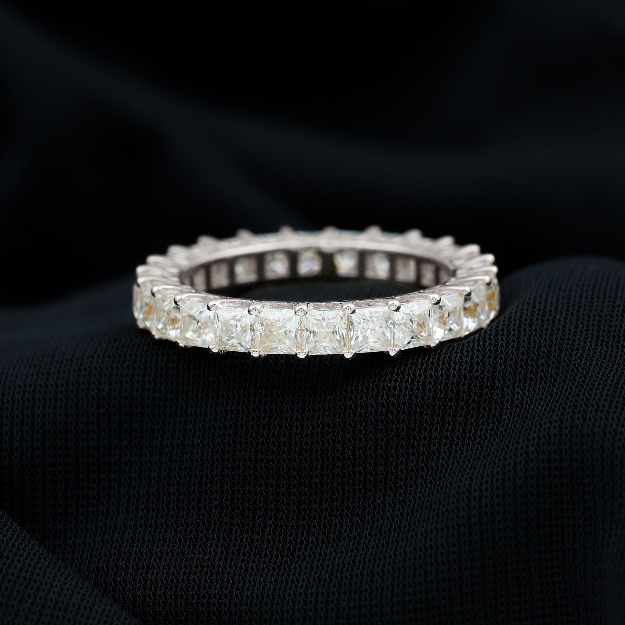 Princess Cut Moissanite Full Eternity Band Ring Moissanite - ( D-VS1 ) - Color and Clarity 92.5 Sterling Silver 5.5 - Rosec Jewels