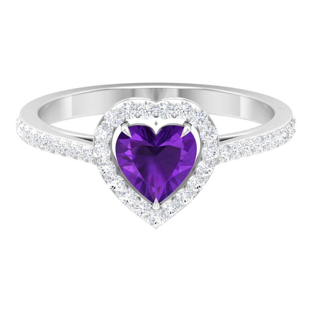 1.50 CT Heart Shape Amethyst Engagement Ring with Diamond Accent Amethyst - ( AAA ) - Quality - Rosec Jewels