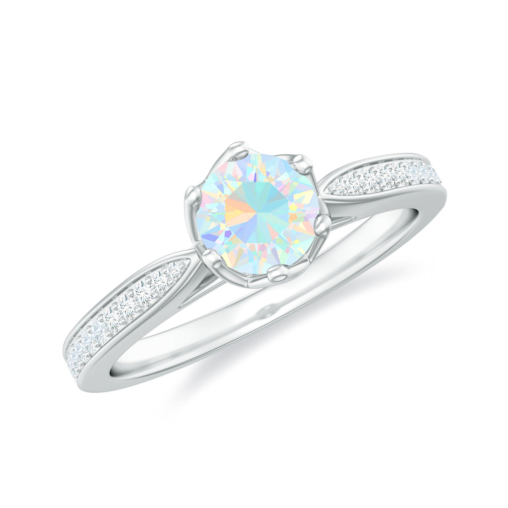 Real Ethiopian Opal Solitaire Engagement Ring with Diamond Ethiopian Opal - ( AAA ) - Quality - Rosec Jewels