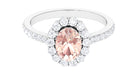 Oval Shape Morganite Engagement Ring with Diamond Halo Morganite - ( AAA ) - Quality - Rosec Jewels