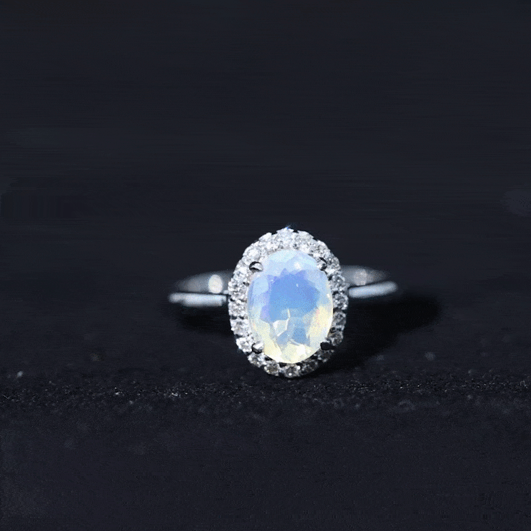 1.50 CT Oval Shape Ethiopian Opal Engagement Ring with Diamond Halo Ethiopian Opal - ( AAA ) - Quality - Rosec Jewels