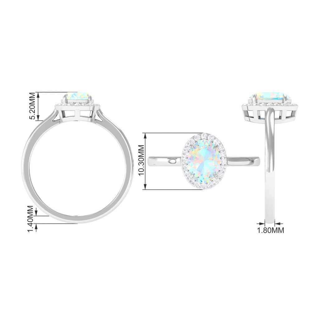1.50 CT Oval Shape Ethiopian Opal Engagement Ring with Diamond Halo Ethiopian Opal - ( AAA ) - Quality - Rosec Jewels