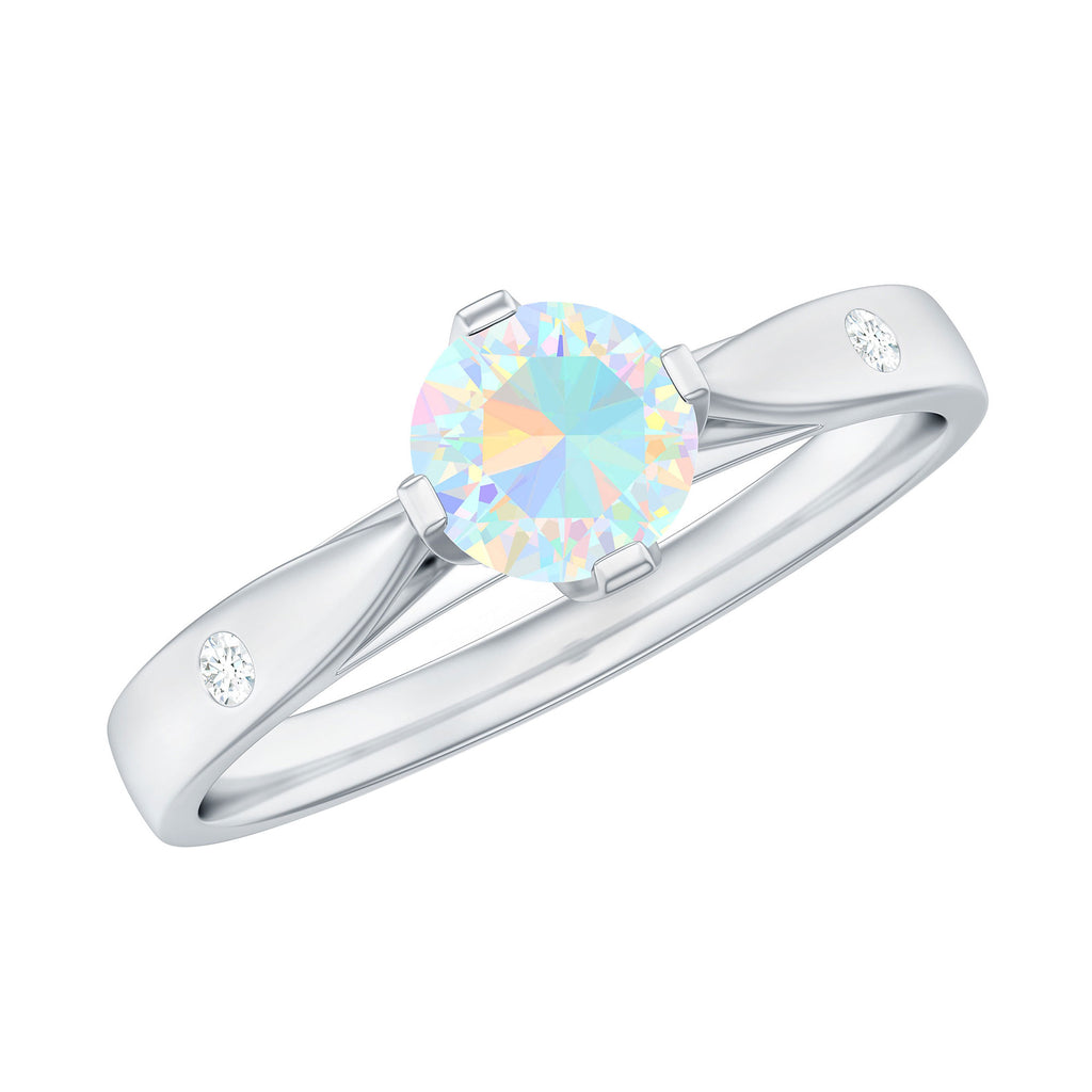 Natural Ethiopian Opal Solitaire Ring with Diamond Ethiopian Opal - ( AAA ) - Quality - Rosec Jewels