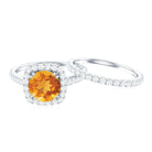2.75 CT Citrine Classic Halo Wedding Ring Set with Moissanite Band Citrine - ( AAA ) - Quality - Rosec Jewels