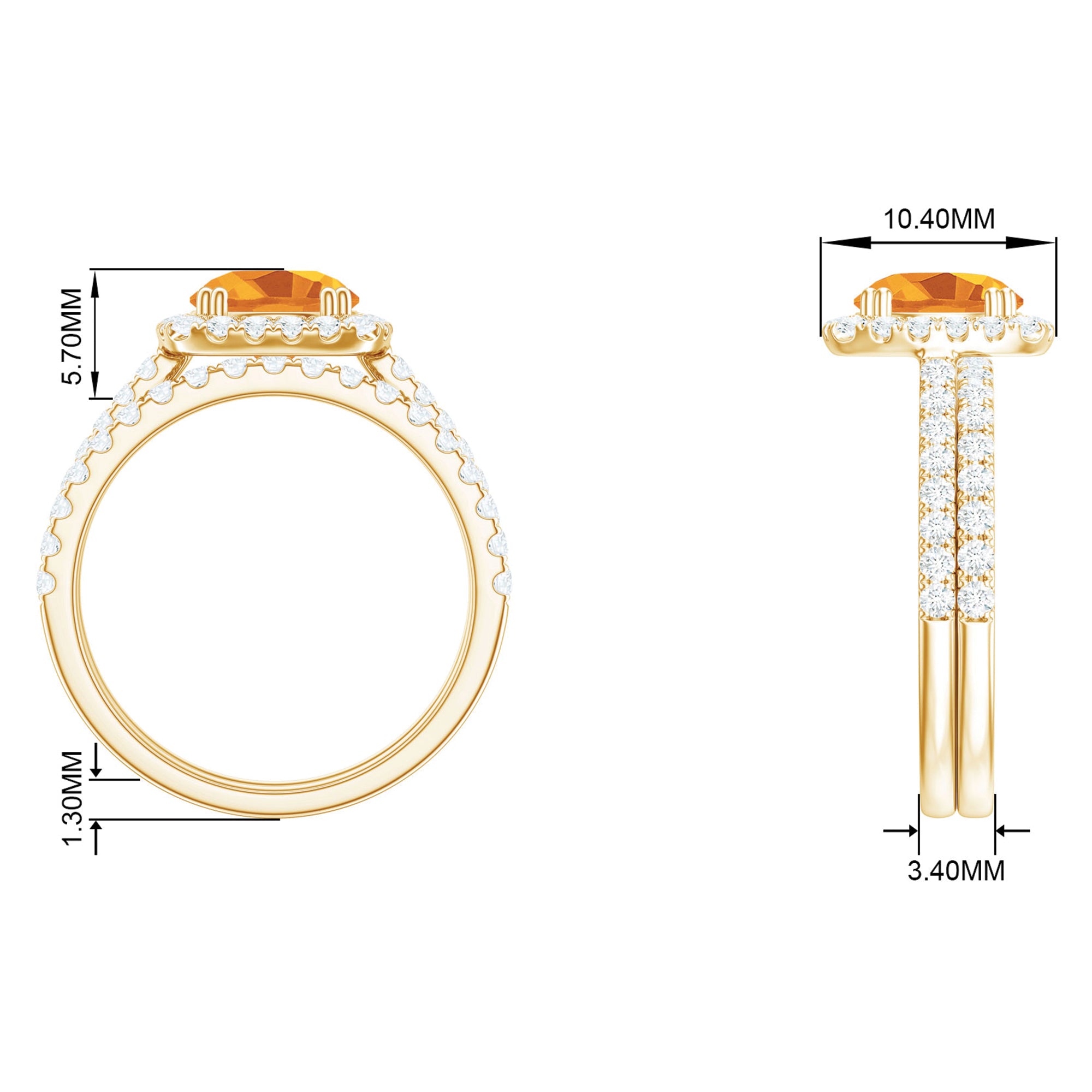 2.75 CT Citrine Classic Halo Wedding Ring Set with Moissanite Band Citrine - ( AAA ) - Quality - Rosec Jewels