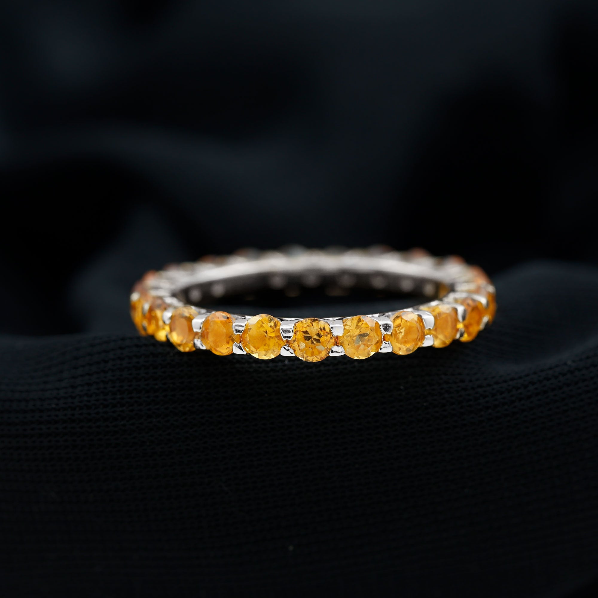 Round Citrine Simple Full Eternity Band Ring Citrine - ( AAA ) - Quality - Rosec Jewels