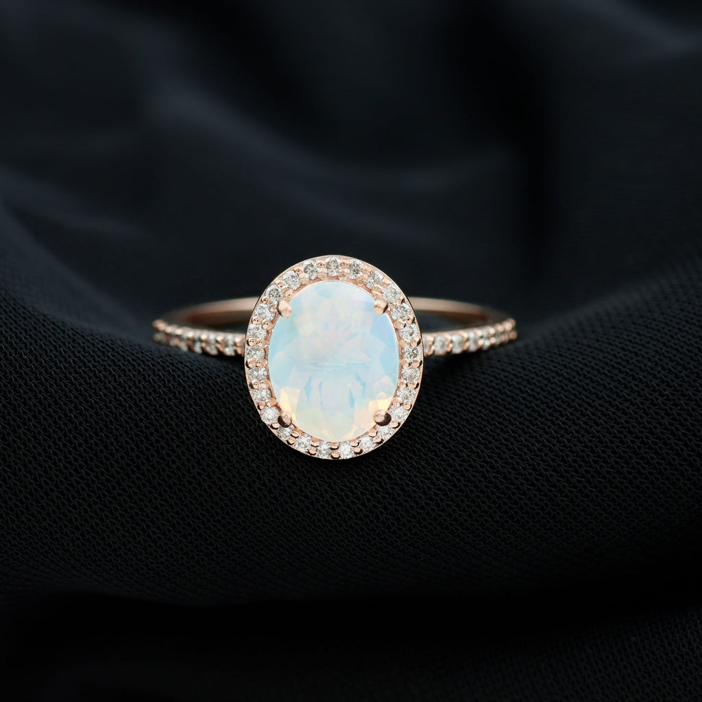 Oval Ethiopian Opal and Diamond Classic Halo Engagement Ring Ethiopian Opal - ( AAA ) - Quality - Rosec Jewels