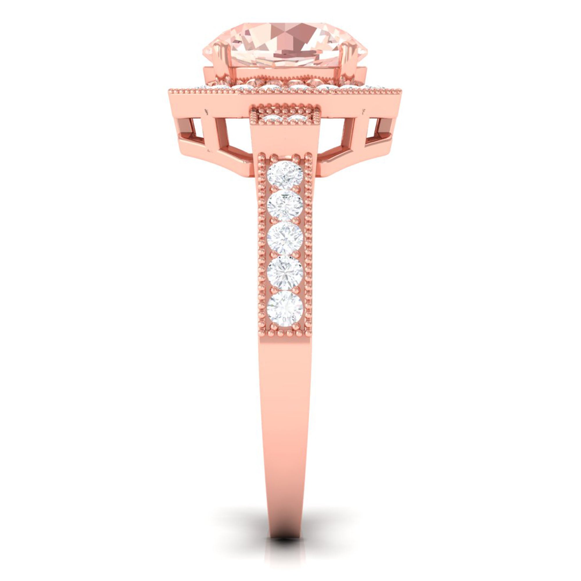 3 CT Vintage Style Morganite and Moissanite Engagement Ring in Gold Morganite - ( AAA ) - Quality - Rosec Jewels