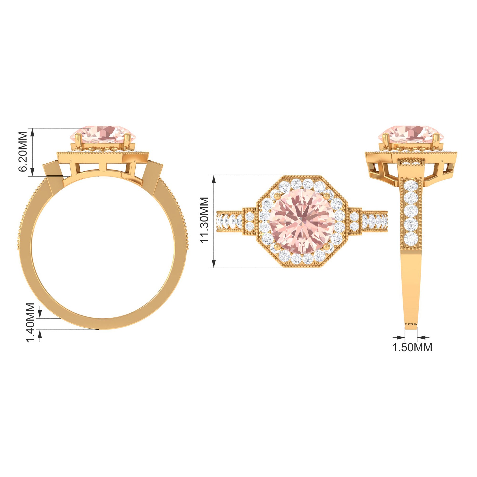 3 CT Vintage Style Morganite and Moissanite Engagement Ring in Gold Morganite - ( AAA ) - Quality - Rosec Jewels