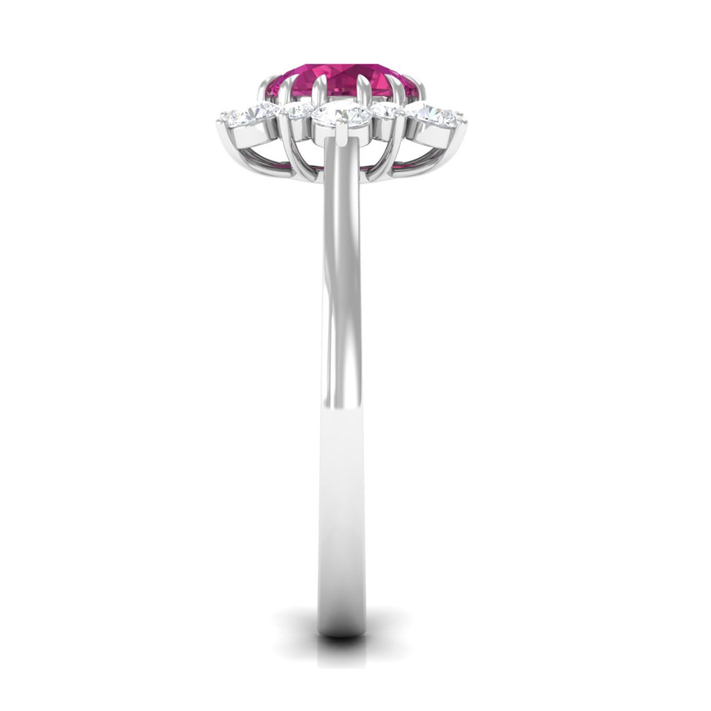 2 CT Pink Tourmaline and Diamond Halo Engagement Ring Pink Tourmaline - ( AAA ) - Quality - Rosec Jewels