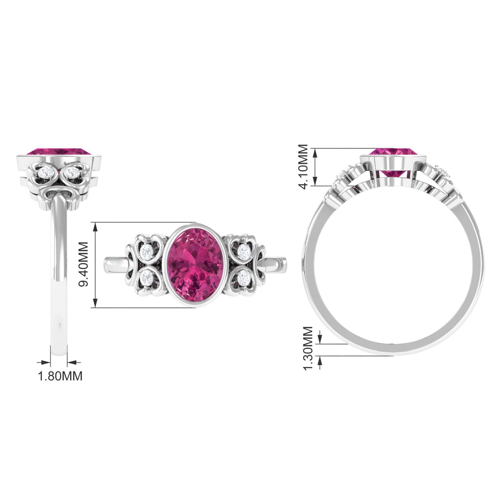 Bezel Set Oval Pink Tourmaline Statement Engagement Ring with Diamond Pink Tourmaline - ( AAA ) - Quality - Rosec Jewels