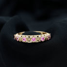 Vintage Inspired Lab Grown Pink Sapphire and Diamond Wedding Band Lab Created Pink Sapphire - ( AAAA ) - Quality - Rosec Jewels