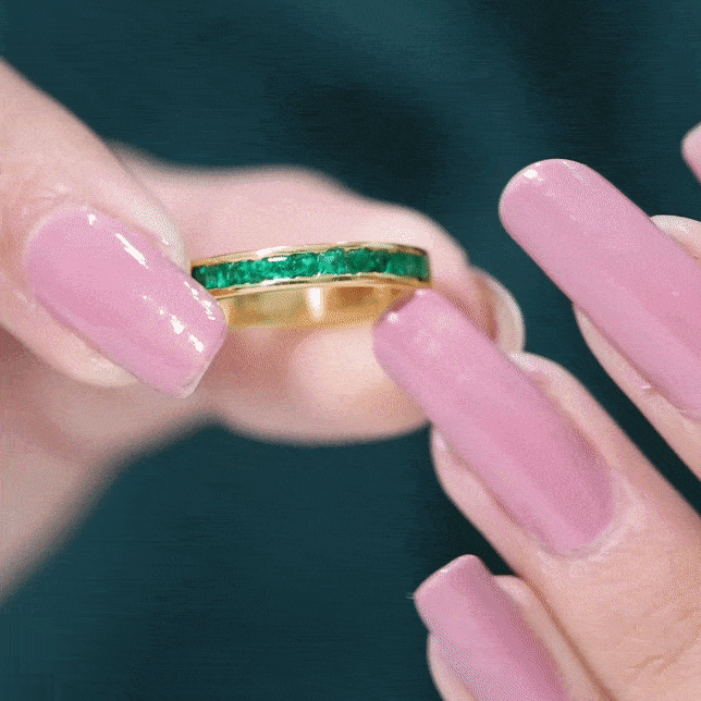 Princess Cut Emerald Half Eternity Ring Emerald - ( AAA ) - Quality - Rosec Jewels