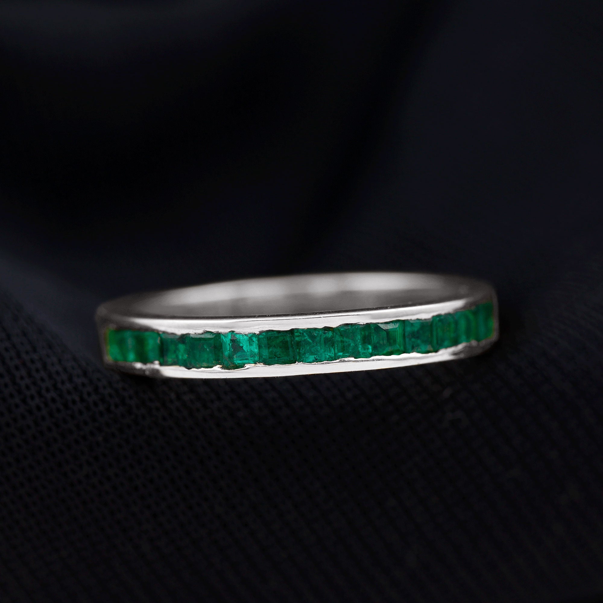 Princess Cut Emerald Half Eternity Ring Emerald - ( AAA ) - Quality - Rosec Jewels